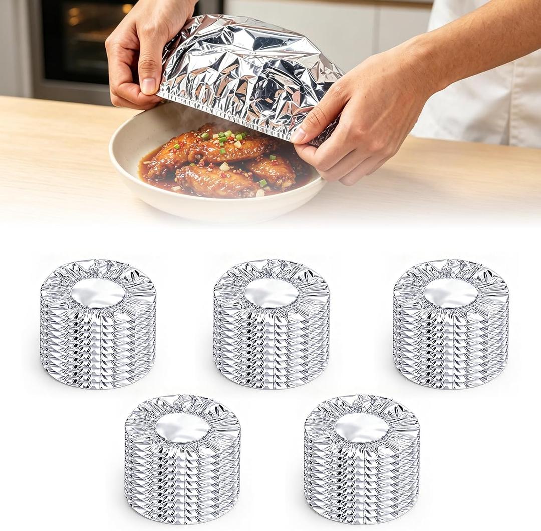 50pcs Reusable Aluminum Foil Food Cover,Food Fresh Keeping Bags,Elastic Aluminium foil Thickened Bowl Lids,Continuous Warmth,Heat-Insulating for Home Kitchen Meal Prep,Baking,and Food Storage