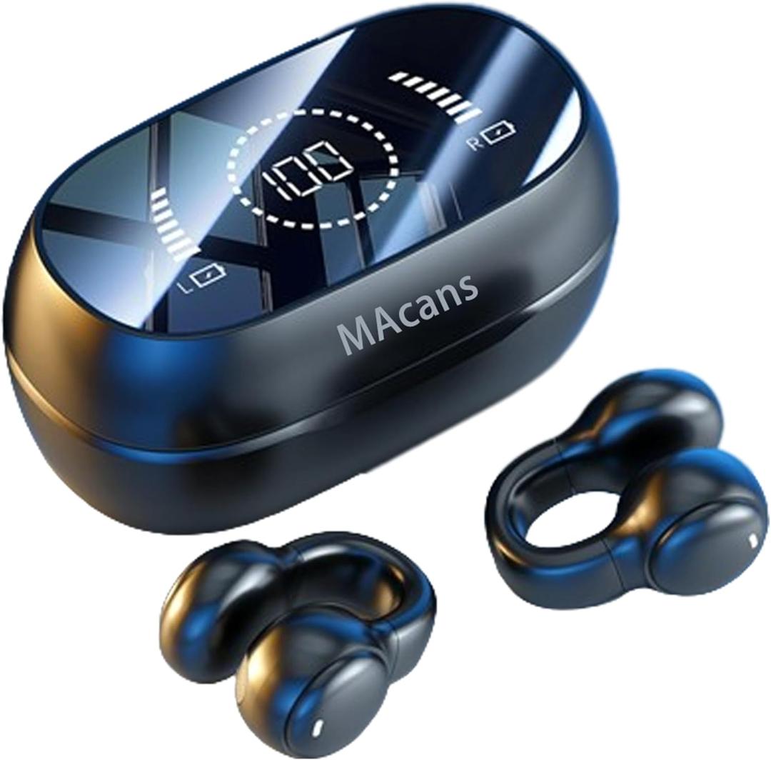 Wireless Earbuds Open Ear Clip Headphones Air Conduction Earbuds LED Power Display Earphones Sport Bluetooth 5.3 Headphones (Black)