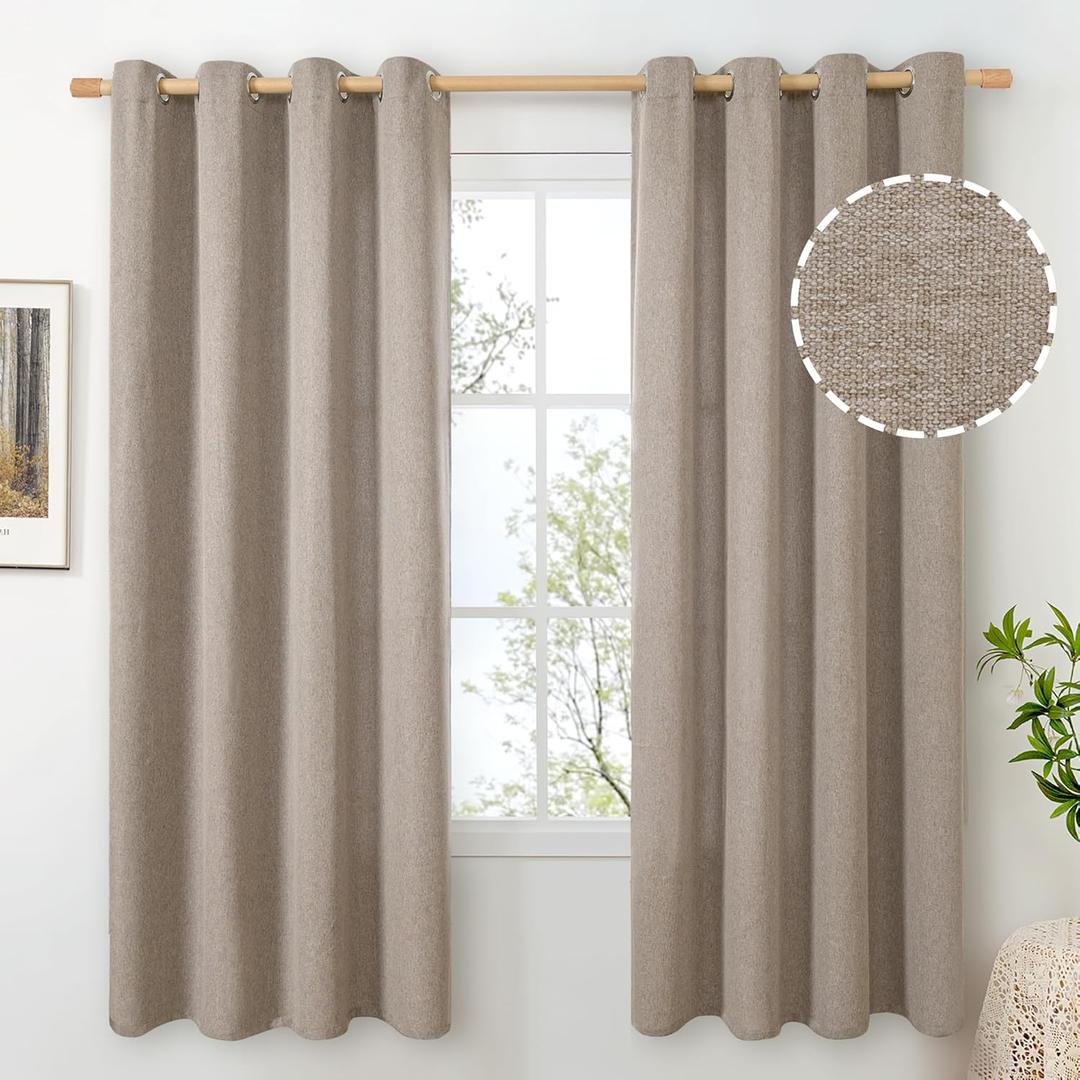 BGment Privacy Linen Curtains for Bedroom 72 Inch Length 2 Panels, Taupe Textured Window Curtain Drapes Thick Light Filtering for Living Room Farmhouse Office Non See Through, Each 52 Inch Wide, 52"W x 72"L (Pack of 2), Taupe