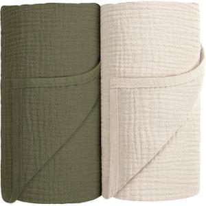 Susurration Muslin Receiving Blanket, 100% Cotton Swaddle Blankets for Newborn Soft Thin Swaddle for Unisex Newborn 40x38In (Dark Green)