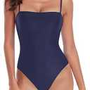 RELLECIGA Women's Black Bathing Suit Adjustable Thin Shoulder Straps Bandeau One Piece Size SMALL ( Navy Blue )