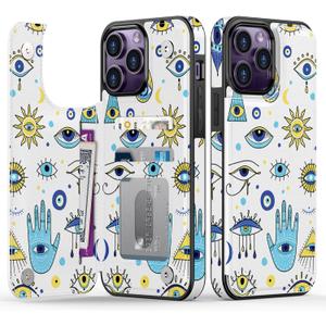 Goodon for iPhone 13 Pro Case Wallet - Flip Folio Leather Cover with Trendy Floral Design, 3 Card Slots & Kickstand Function, Stylish Protective Phone Case for Women and Girls - Eyes