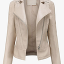 chouyatou Women's Casual Light Studded Shoulder Moto Biker Faux Leather Jacket M