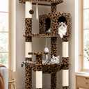 Globlazer Leopard Cat Tree Tower with Scratching Post for Indoor Cats, 53in Plush Multi-Level Cat Climbing Tower Condo House with Large Hammock, Spacious Cat Cave, Padded Top Perch, F53, Leopard Print