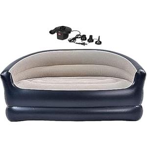 Folding Portable Inflatable Double Sofa, Lazy Flocking Two-Seater Lounge Chair with Electric Air Pump - Great for Pop Up Indoor Living Room and Outdoor Balcony, Backyard, Camping, Picnic, RV