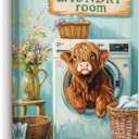 AWPANERAR Laundry Room Wall Art Rustic Highland Cow Laundry Pictures Print Cute Baby Cow Painting Funny Laundry Room Sign Poster Bathroom Decor Framed (18L x 12W)