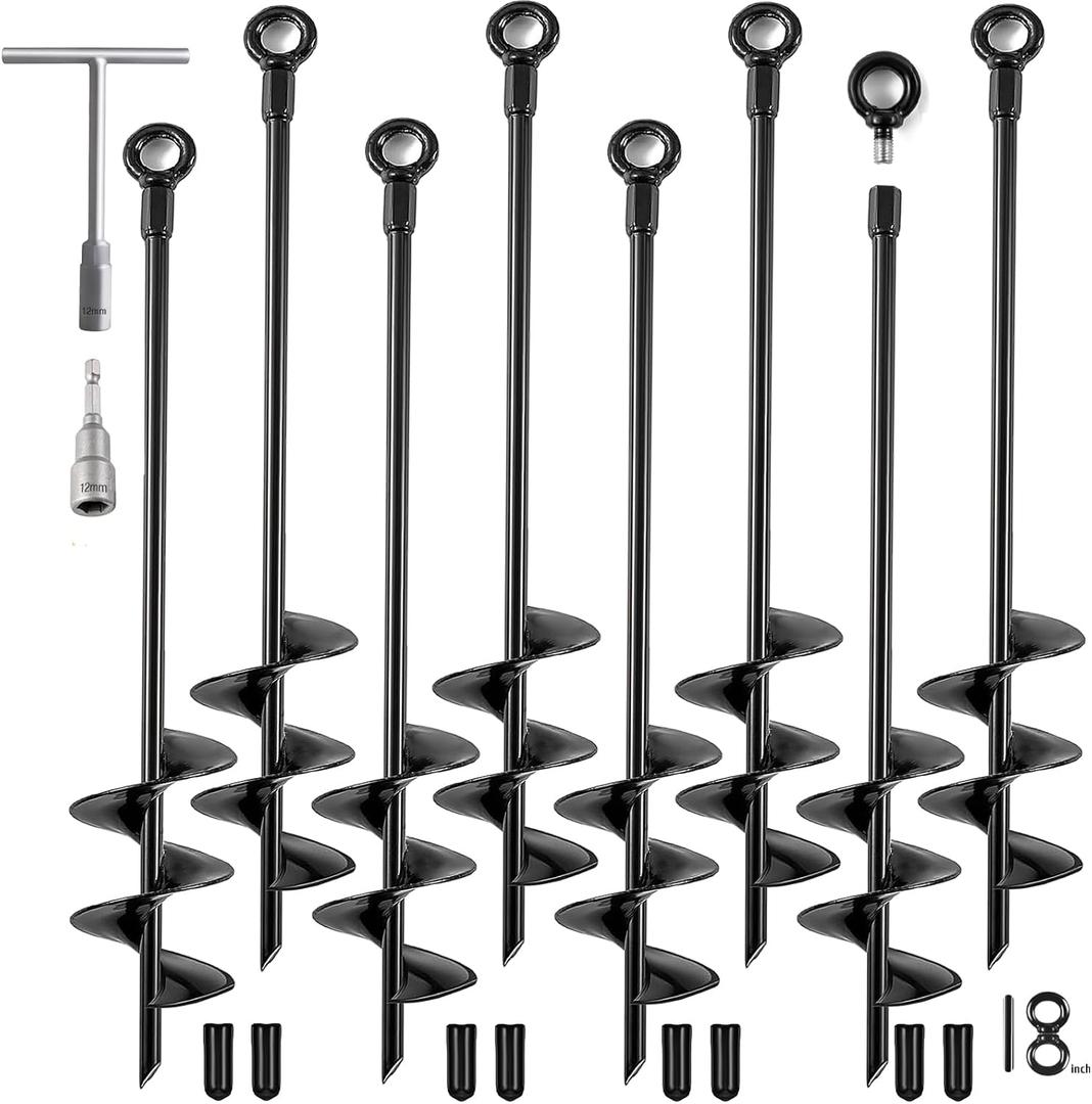 Ground Anchors Heavy Duty, Swing Set Anchor Kit 18 Inch 8 Pack Screw in Earth Anchors Trampoline Stakes High Wind Metal Auger Anchor for Shed Tent Carports Securing Animals Camping Mobile Home