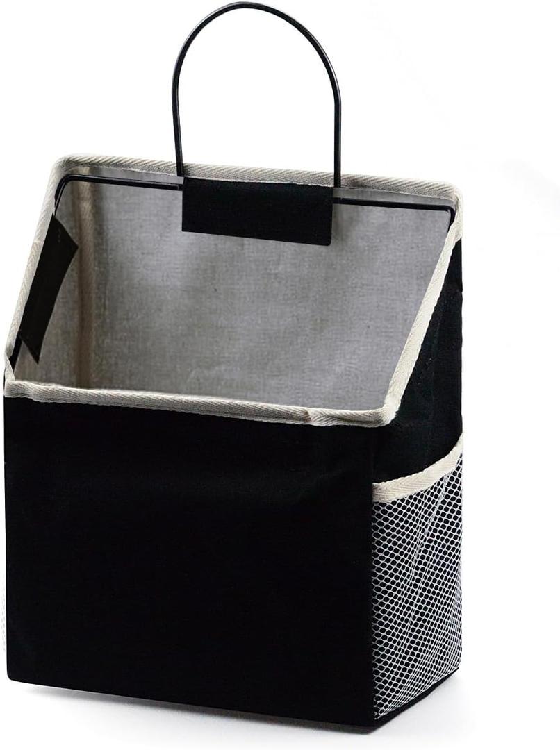 Fantasyon Wall Hanging Storage Bag, Waterproof Over The Door Closet Organizer Hanging Pocket Linen Cotton Organizer Box Containers for Bedroom, Bathroom (Black) (1-Pack)