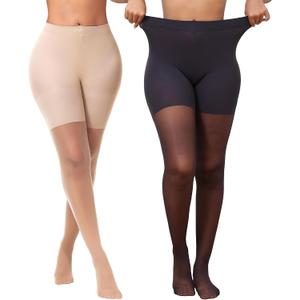 2 x Mcool Mary 2 Pairs Women's Sheer Tights,Ultra-Soft Thin Pantyhose,Run Resistant with Reinforced Toe Black Nude Nylon Stockings