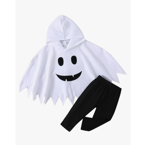 Noubeau Toddler Baby Boys Girls Halloween Costume Ghost Cloak Hooded Top Black Pants Boo Spooky Ghost Costume Cosplay Clothes,3-4 Y