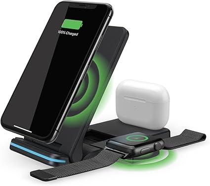 Wireless Charging Station,3 in 1 Charging Stand Made for Apple Watch Ultra 10 9 8 7 6 SE 5 4 3,Fast Wireless Charger Made for iPhone 16/15/14/13/12/11/X,for AirPods Pro(with Adapter)