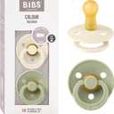 Bibs Colour Pacifier 2-Pack | BPA Free Soother, Round Nipple. Natural Rubber Latex, (Sage / Ivory)