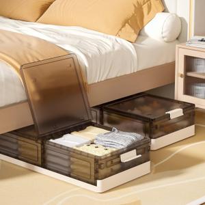 Under Bed Storage Containers, Stackable Under Bed Rolling Storage Plastic Containers, 11.5Gal Storage Bins with Wheels, Multi-purpose Storage Bins with Lids for Clothes, Shoes, And Duvets (11.5Gal - 2 Pack)