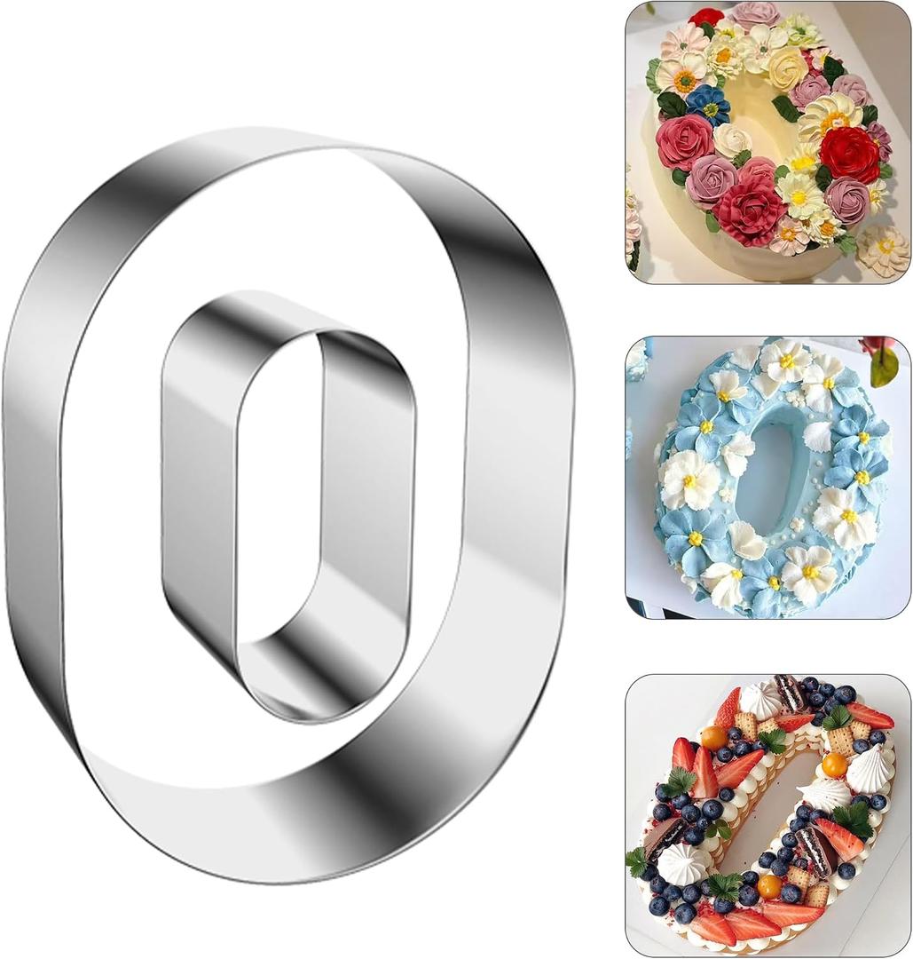 ZADE 8 Inch 304 Stainless Steel Large Size Number Cake Mousse Mold Number 0 Tiramisu Cheesecake Mold Cookie Cutter Bakeware 3D Cake Baking Pan for Birthday and Baking, Party