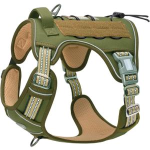 AUROTH Tactical Dog Harness for Large Dogs No Pull Adjustable Pet Harness Reflective K9 Working Training Easy Control Pet Vest Military Service Dog Harnesses (M(Neck:16-22",Chest:22-33"),35-50 lbs, Green)