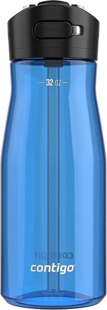 Contigo Ashland 2.0 Leak-Proof Water Bottle with Lid Lock and Angled Straw Dishwasher Safe Water Bottle with Interchangeable Lid 32oz Blue Poppy (32oz (Pack of 1))