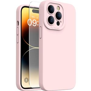Magnetic for iPhone 14 Pro Case with Screen Protector - Wireless Charging Compatible - Upgraded Camera Protection - Silicone Shockproof Protective Phone Case for iPhone 14 Pro - Pinky White
