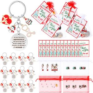 Sureio 36 Pcs Christmas Nurse Appreciation Keychains for Women - Bulk Nurse Week Gifts