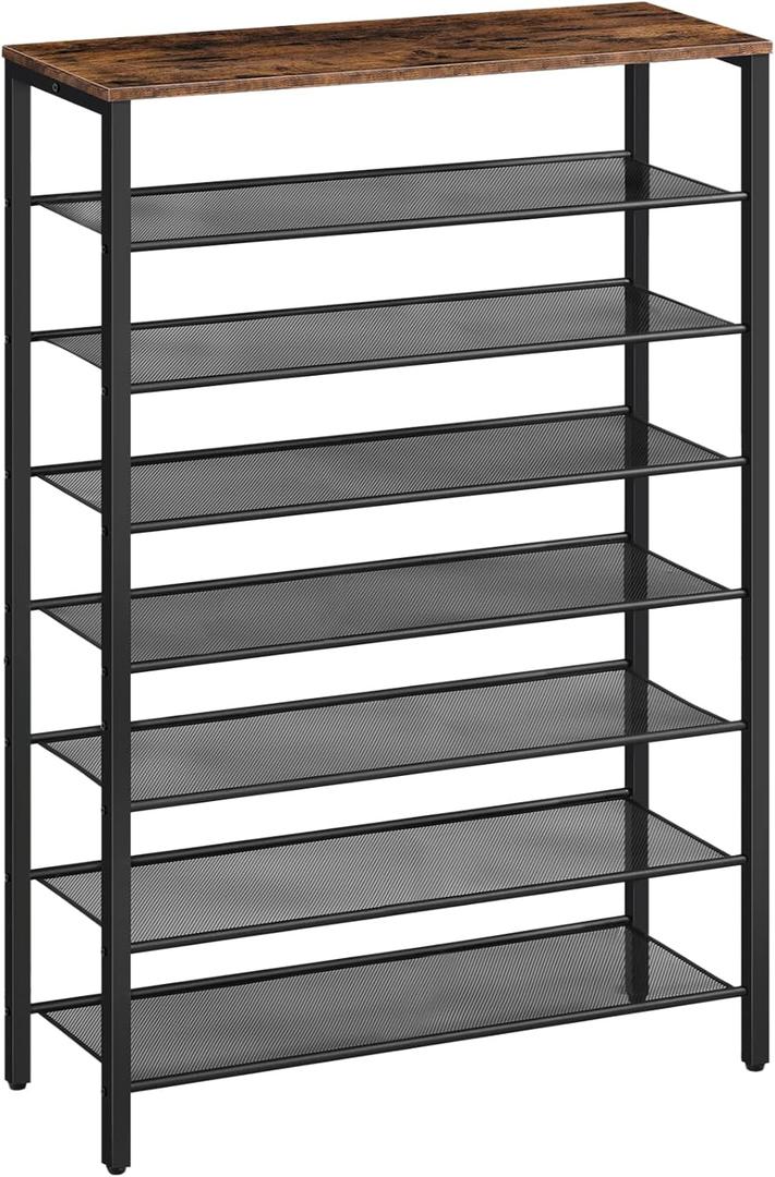 8-Tier Shoe Rack, Large Capacity Shoe Shelf, Shoe Organizer for Entryway, 28-32 Pairs of Shoes, Stable Sturdy, Tall Shoe Rack with Adjustable Metal Mesh Shelves, Rustic Brown SRHR1801Z (11.4"D x 29.5"W x 49.6"H)