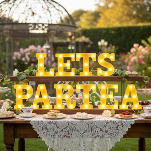 Honoson 10 Pcs Tea Party Birthday Decorations Lets Par Tea Lights Sign Decor Neon LED Lights Table Decoration for Birthday Girl Baby Shower Party Home Indoor Decor