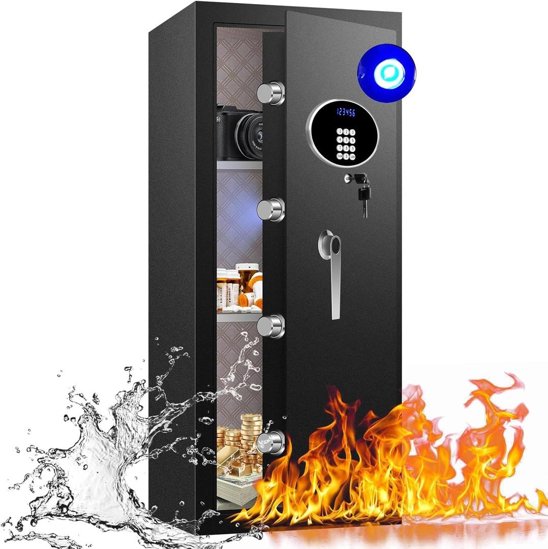 9.0 Cuft Heavy Duty Home Safe Box Fireproof Waterproof, Extra Large Fire Proof Safe for Home Documents Business Office Use, Anti-Theft Digital Safety Box with Light, Removable Shelf, Handle (9 Cubic Feet)