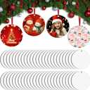 50 PCS Sublimation Ornament Blanks Double Sided MDF Sublimation Christmas Ornaments Blanks Bulk for Christmas Tree Decor Halloween Day DIY Crafts with Red Ribbon 2.75 inch