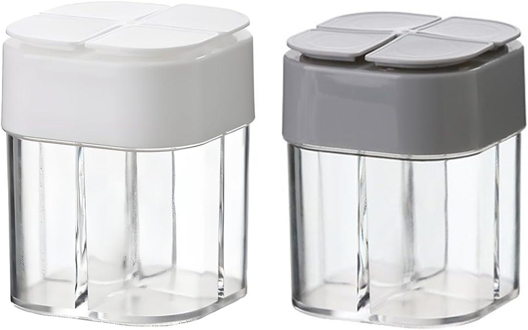 2 Pcs 4 in 1 Spice Container, Spice Dispensers Salt and Pepper Shaker, Portable Seasoning Condiment Kit for Home, Restaurant, Camping, Travel, BBQ, Picnic
