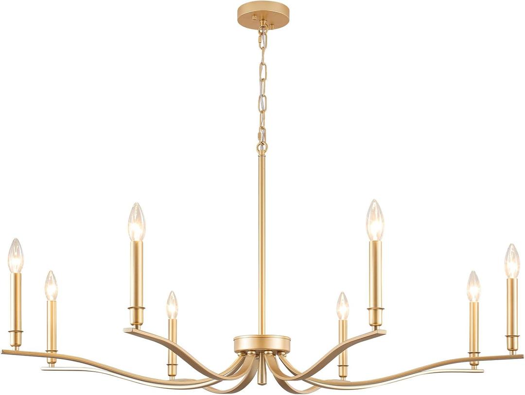 8-Light Farmhouse Chandelier, Vintage Gold Chandeliers for Dining Room, Adjustable Rustic Metal Hanging Pendant Light Fixture for Kitchen Island Entryway Foyer Bedroom Hallway