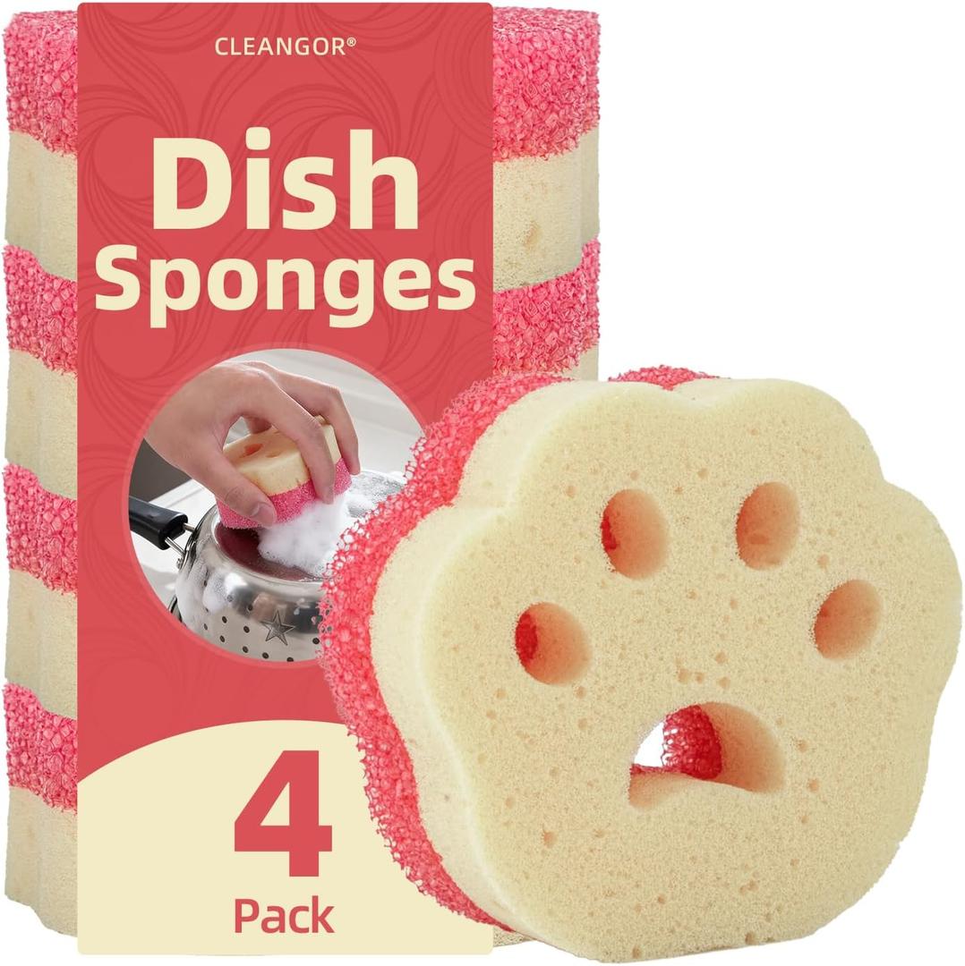 4pcs Scrub Sponges, Dual-Sided Temperature-Controlled Dish Sponges, Scratch-Free, Easy to Clean, Kitchen Cleaning Sponges for Tough Stains, Delicate Surfaces, Glassware, Cookware, Appliances