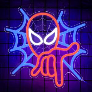 Spider Neon Sign for Wall Decor Anime LED Light Up Sign Spider Room Decor for Boys Bedroom Man Cave Game Room Party Club Chirstmas Birthday Gifts for Kids Boys Fans,Size14.2 * 13.4in(XD213) (S-Red&Blue&White)