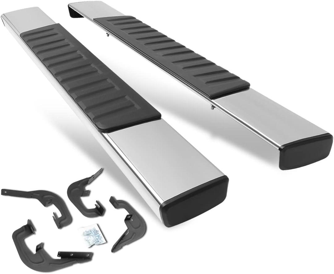 PM PERFORMOTOR 6 Inches Wide Powder Coated Side Step Nerf Bar Running Boards Compatible with 07-19 Silverado 1500 2500HD 3500HD / 07-19 Sierra 1500 2500HD 3500HD 2-Door Standard Cab, PM-RNB-8019 (6 Inches/Chrome-350)