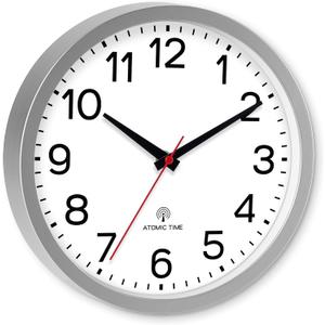 AKCISOT Atomic 10 Inch Wall Clock Analog Clocks for Indoor Kitchen, Battery Operated Clock for Bedroom Office Classroom Living Room(Silver)