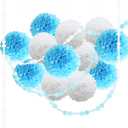 Blue Party Decorations Paper Pom Poms for Baby Shower, Wedding, Birthday, Wedding, Graduation, Outdoor Decor 18 pcs