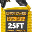 Kanayu 25 ft Generator Transfer Switch Adapter Cord Compatible with Nema Tt-30p to L14-30r, 30 Amp 3 Prong to 4 Prong Generator to House Inlet Box Adapter, STW 10 Awg, Etl Listed