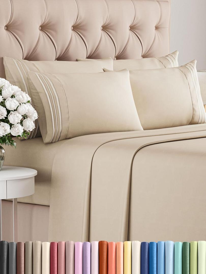 Cal King 6 Piece Sheet Set - Comfy Breathable & Cooling - Ultra-Soft Hotel Luxury Bedding Set with 8-16 Inch Deep Pockets - 1 Flat & 1 Fitted Sheet & 4 Pillowcases - Wrinkle Free & Easy Care - Wheat