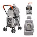 LUCKYERMORE Double Pet Stroller for 2 Dogs Cats Folding Portable Carrier Cage Detachable 3 in 1 Pet Stroller Travel Camping 4 Wheels Lightweight Waterproof Crate with Soft Pad,Dual Entry,Dark Grey