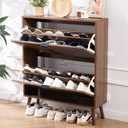 oakvivo Shoe Cabinet Storage, Farmhouse Freestanding Organizer with 2 Flip Drawers and 4 Wooden feet, Narrow Shoe Rack Cabinet for Entryway, Foyer, Hallway, Walnut