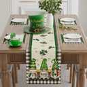 XCHI Plaid Gnomes Shamrocks Clovers Golds St. Patrick's Day Table Runner Table Decoration for Party Home Kitchen Dining Holiday Decor 13x60 Inch