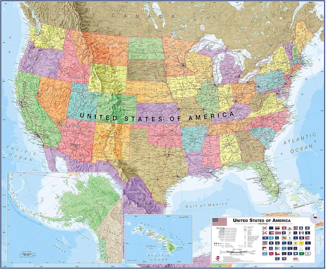 Maps International Large Political USA Wall Map - Laminated - 36 x 48
