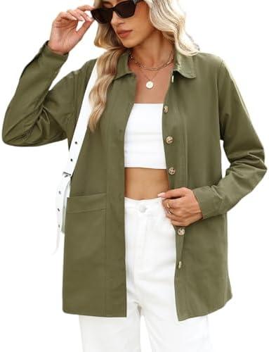 CiCiBird Women's Oversized Utility Shacket Jacket Button Down Long Sleeve Shirt Coat with Pockets 2025 Fall Fashion Size M