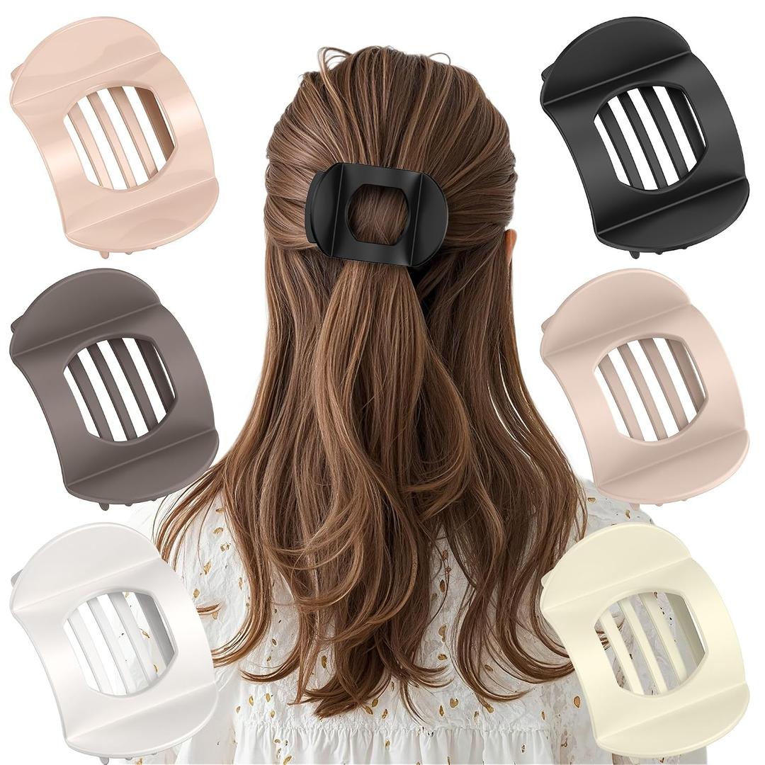 Flat Hair Clips for Women, 6 Pack Flat Claw Clip Non-Slip Grip For Thick Thin Hair, Comfortable Stylish Perfect for Everyday Styling Shopping (Multicolor)