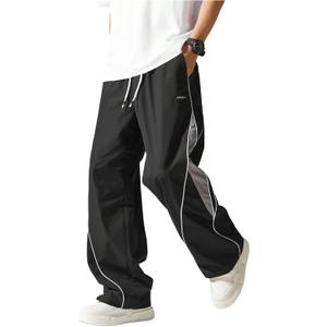 SOLY HUX Men's Baggy Track Pants Drawstring Elastic Waist Parachute Sweatpants Streetwear (Black, XL)