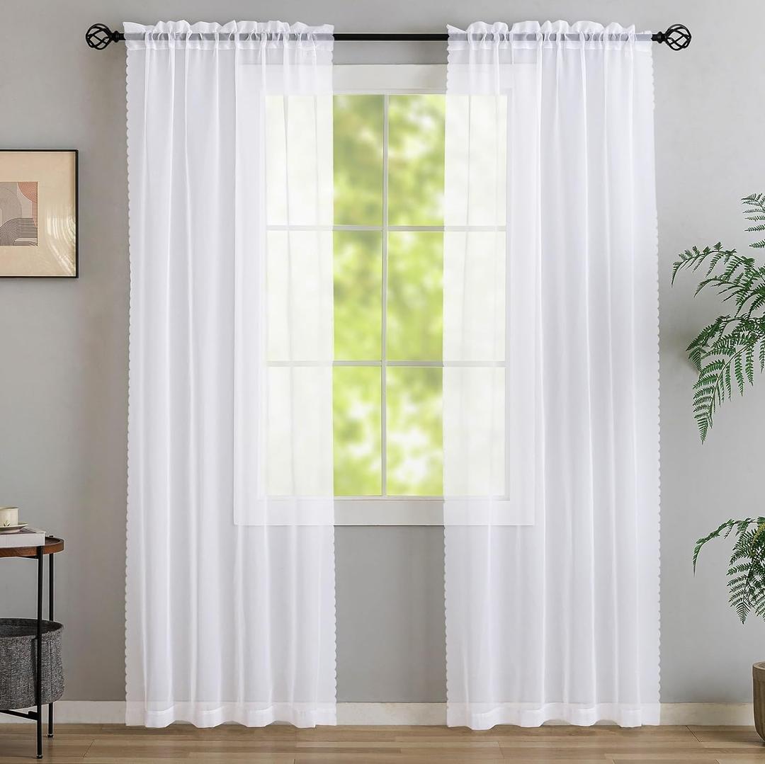 White Sheer Curtains 84 inch Length 2 Panels Set, Airy Soft-Touching Rod Pocket Voile Drapes for Living Room/Bedroom, Sheer Curtain Panels Set 84" Inches Long, Light Filtering, Each 40" W x 84" L