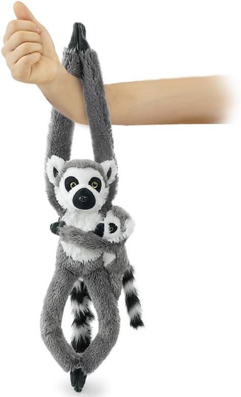 2pcs Lemur Hanging Stuffed Animal Mother with Baby Hangs Plush Toys, Hooks and Stuffed Animals with Rings for Kids, Gifts for Boys and Girls