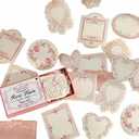 Vintage Embossed Kraft Scrapbook Notebook Paper, Mini Pink Journaling Scrapbooking Supplies Kit Aesthetic Decorative Floral Bow Blank Cards Craft Textured Paper, 30 Sheets Cute Bullet Journal Gifts