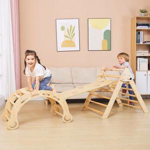 Foldable Baby Climbing Toys Wooden Montessori Philosophy with Arch&Ramp&Ladder Climber Indoor Jungle Gyms for Toddlers
