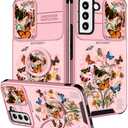 Funermei for Samsung Galaxy S22 Case - Women Girls Cute Cover Butterfly Girly Pretty Aesthetic Fashion Design with Camera Cover Ring Stand Teens Funda for Galaxy S22 Phone Cases