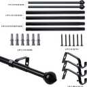 3/4" Standard Decorative Adjustable Curtain Rod,Heavy Duty Curtain Rods Set for Windows,30 To 122 Inch, Black