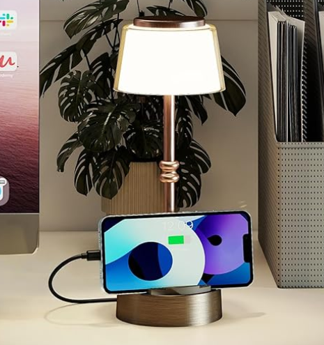 LED Cordless Lamp, 5 Colors Stepless Dimming Table Lamp, 4400mAh Rechargeable Battery with USB Charging Port, Portable Touch Bedside Light for Patio, Restaurant, Dining(Antique Brass)