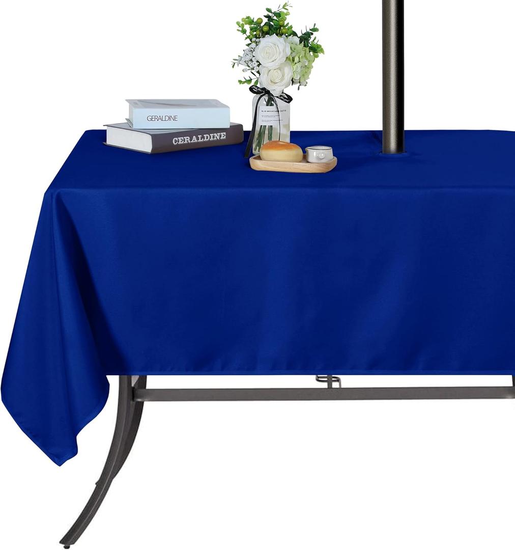 SARAFLORA Outdoor and Indoor Tablecloth -60x102 inch Blue, Wrinkle Free Washable Waterproof Table Cloth with Umbrella Hole and Zipper Rectangle Table Cover for Spring/Summer/Patio/Picnic/BBQS/Party